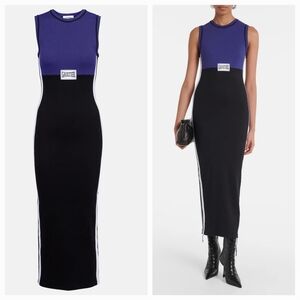 JEAN PAUL GAULTIER Navy & Black Cotton Ribbed Midi Dress XXS NWT